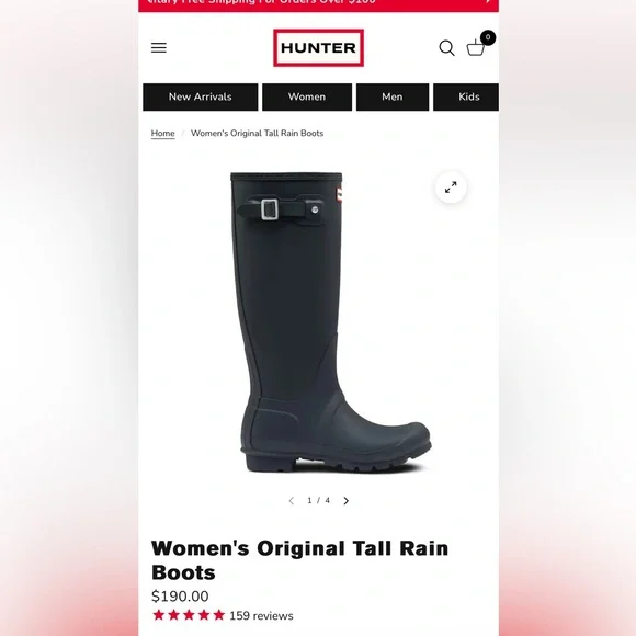 Hunter Black Rain Boots SIZE 8 tall retail $190 - Picture 13 of 14